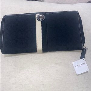 Coach Black Wallet with White Stripe